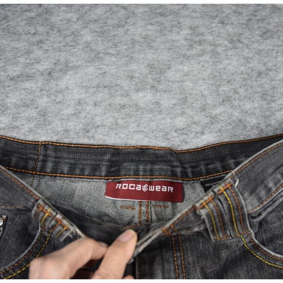 Rocawear Jeans Mens Size 36 Dark Grey Distressed Vintage Streetwear - Picture 6 of 8